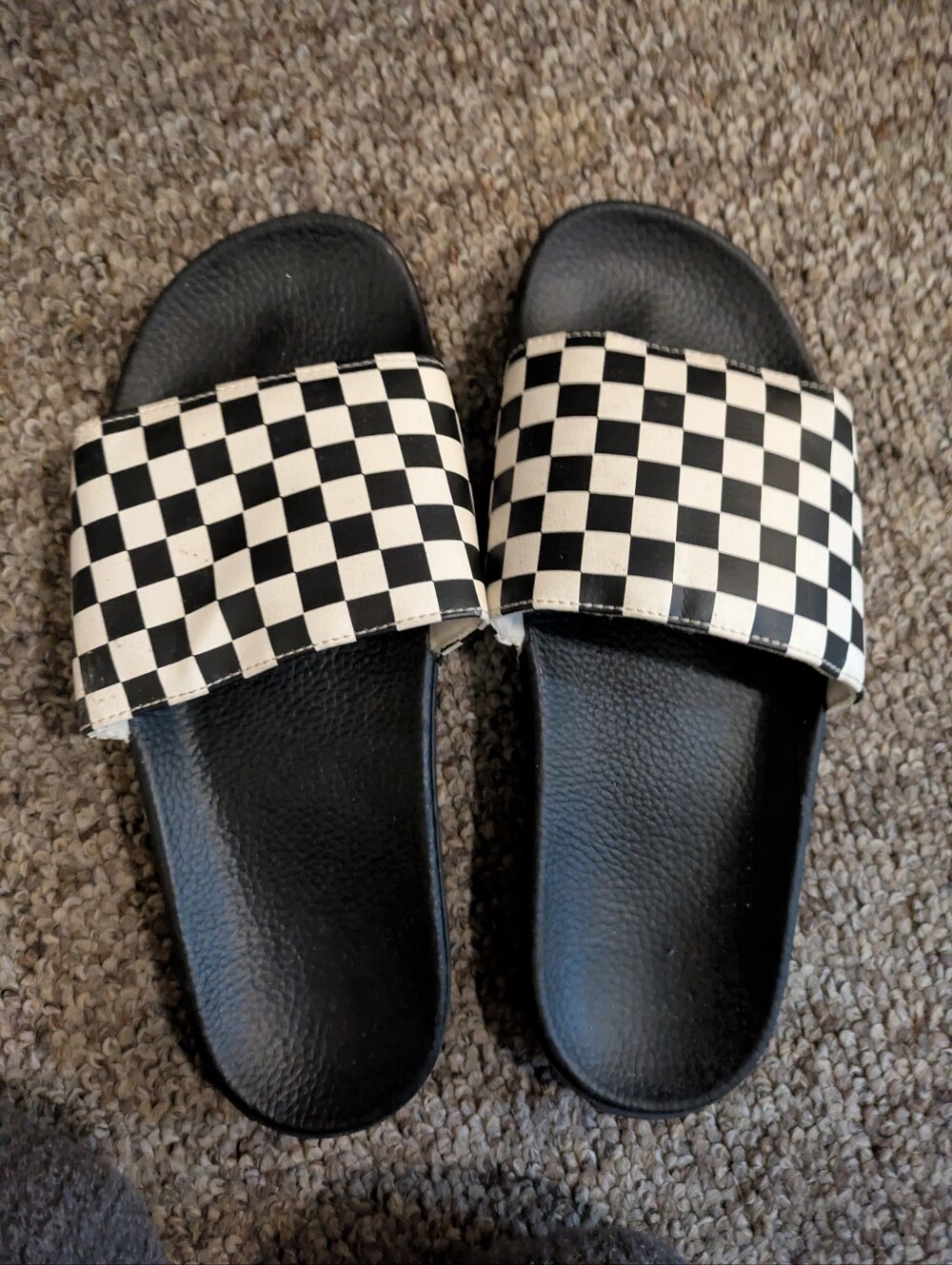 Vans Kids Black & White Checker Strap Slides